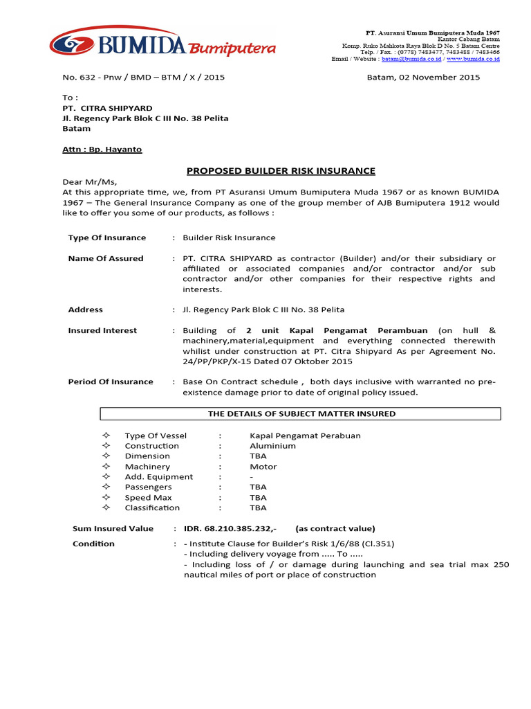 632 - Quotation Builder Risk - Format Standar 2015 PT Citra Shipyard ...