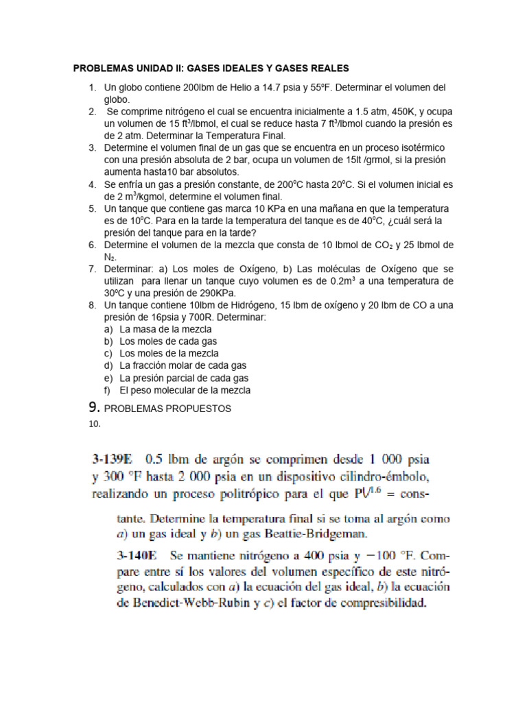 Problemas de Gases Ideales y Reales | PDF