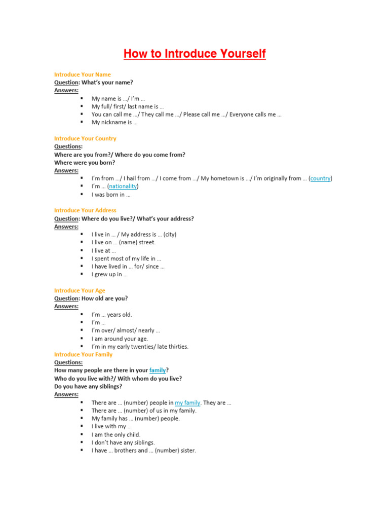 Self-Introduction Guide: Questions & Answers | PDF