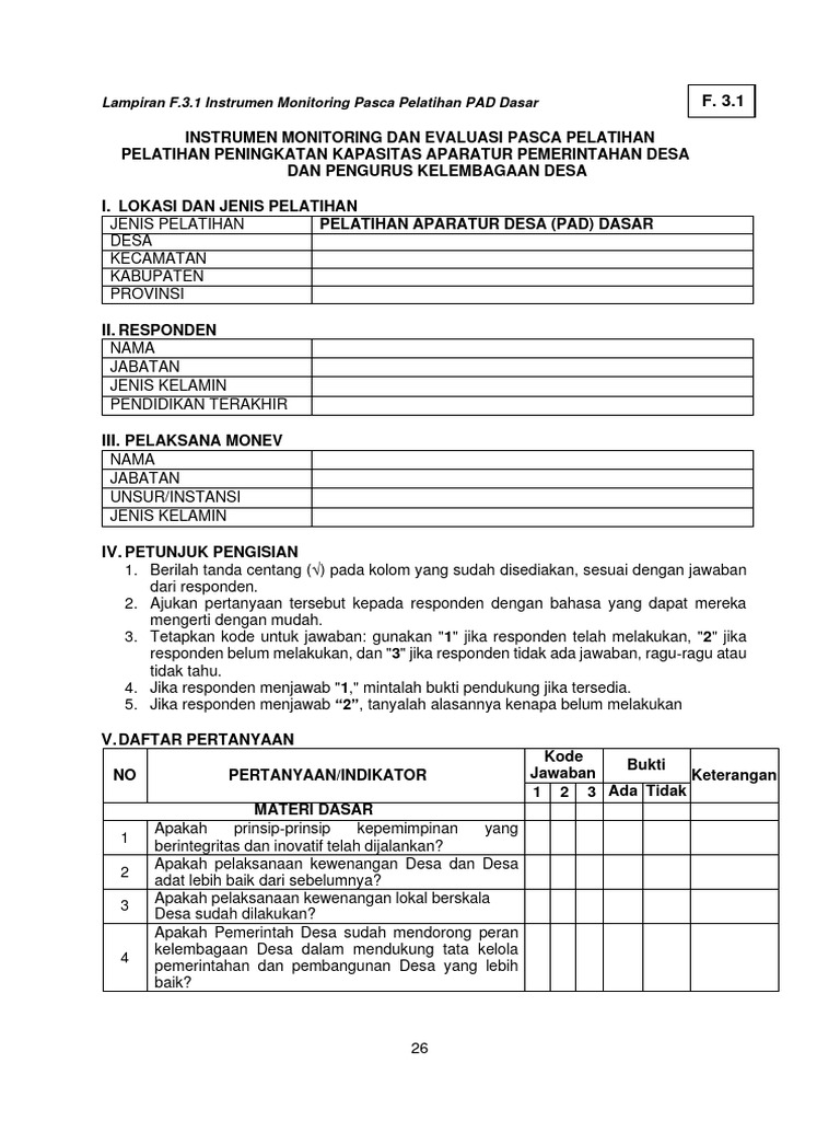 Monitoring Pasca Pelatihan PAD Desa | PDF