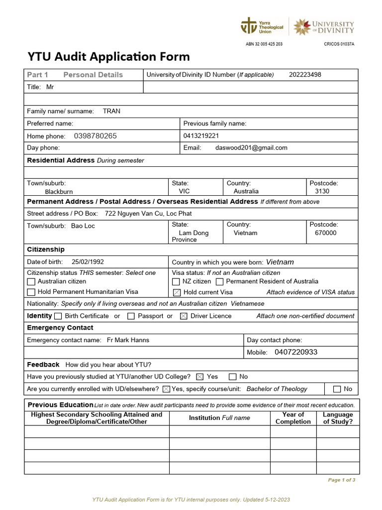 YTU Audit Application Form | PDF | Payments | Cheque