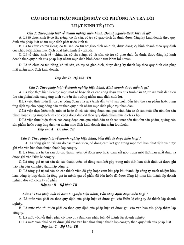 100 Cau Hoi Thi TNM Luat Kinh Te 2TC PDF