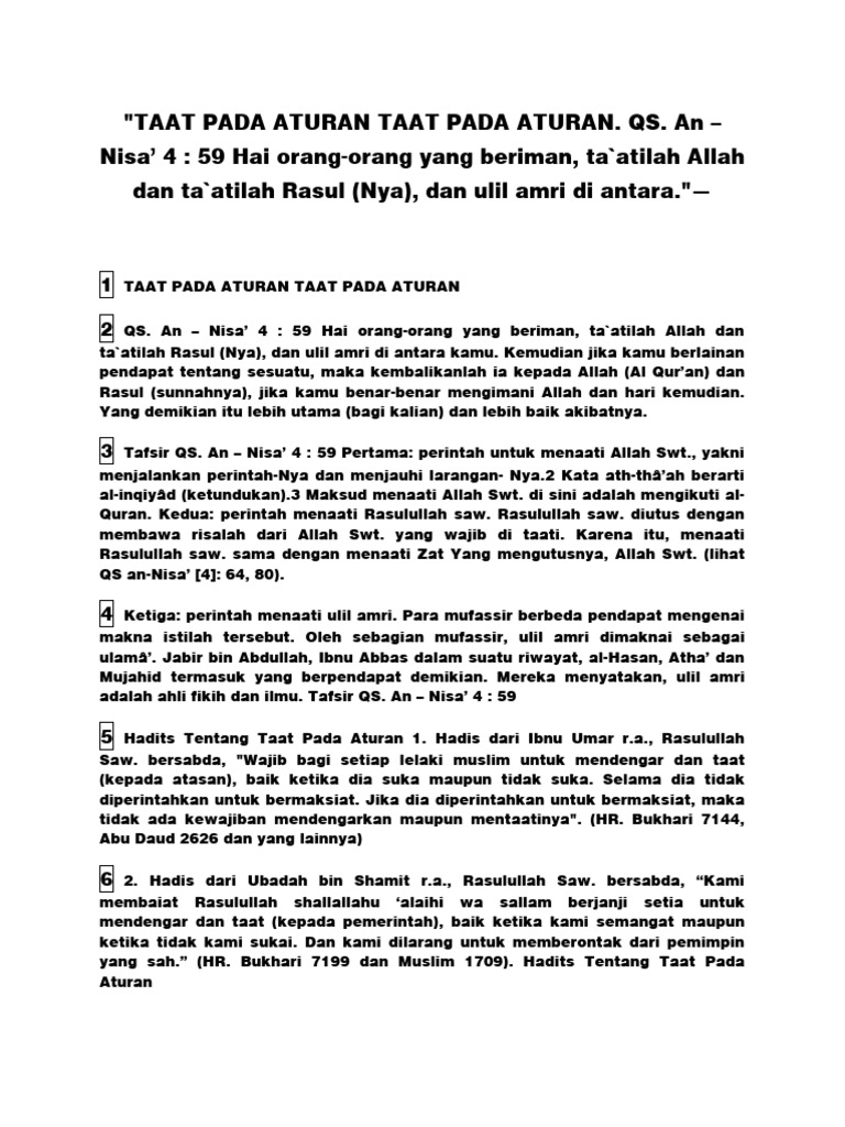 Contoh Taat pada Ulil Amri dalam Islam | PDF | Ilmu Sosial | Agama ...