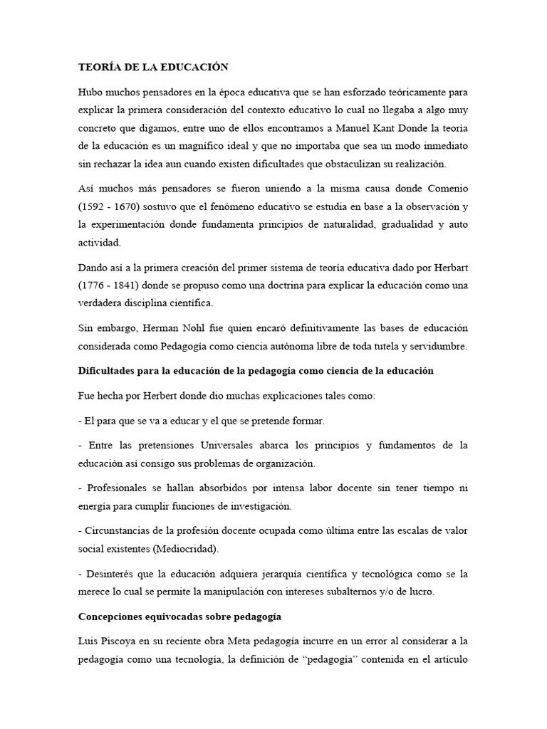 Teoría de La Educación | PDF | Teoría | Pedagogía