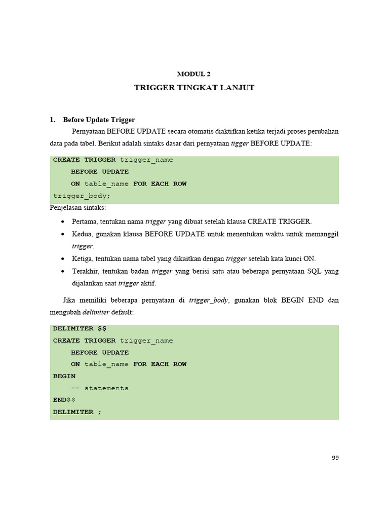 Panduan Trigger SQL: BEFORE dan AFTER | PDF