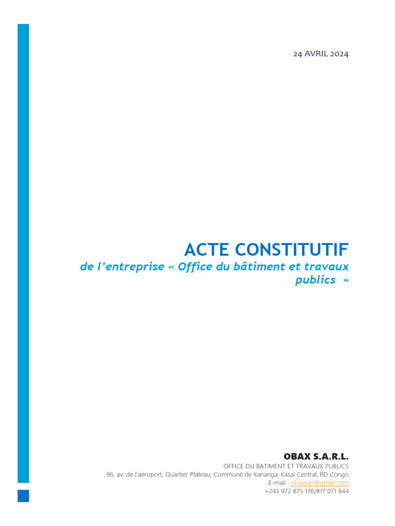 STATUT OBAX SARL - Entreprise Et Bureau D'études | PDF | Économie d ...