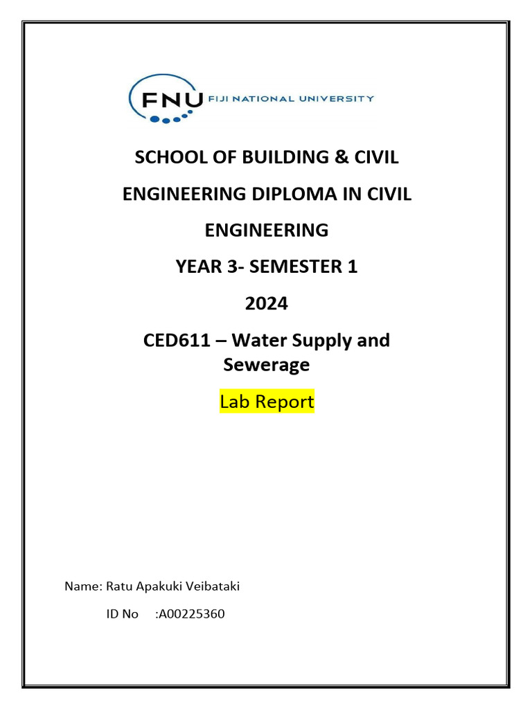 CED 611. Lab 1 Report | PDF | Ph | Water