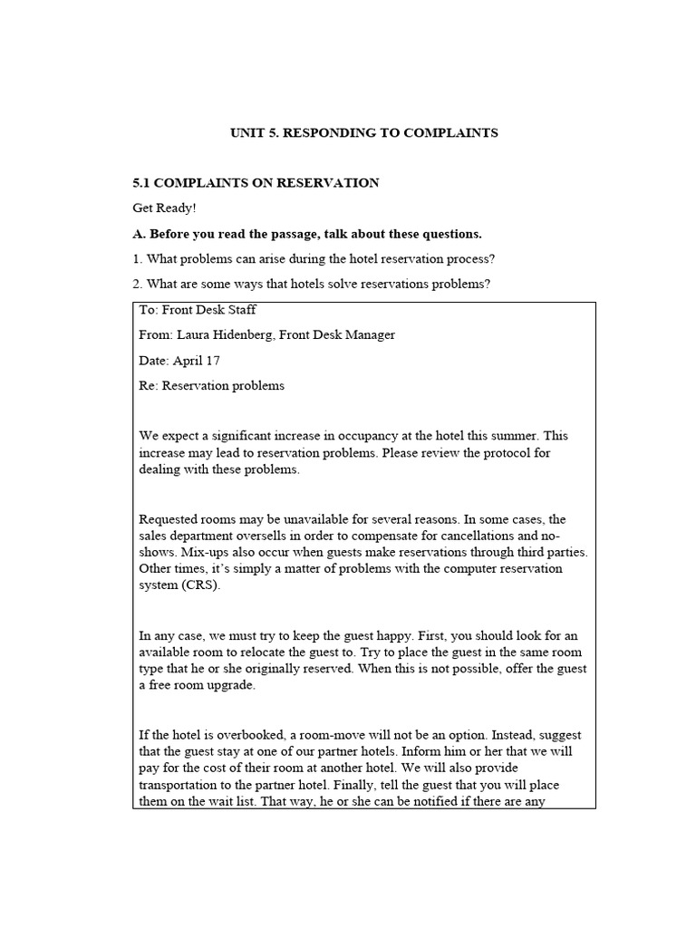 Unit 5 Responding To Complaints Pdf