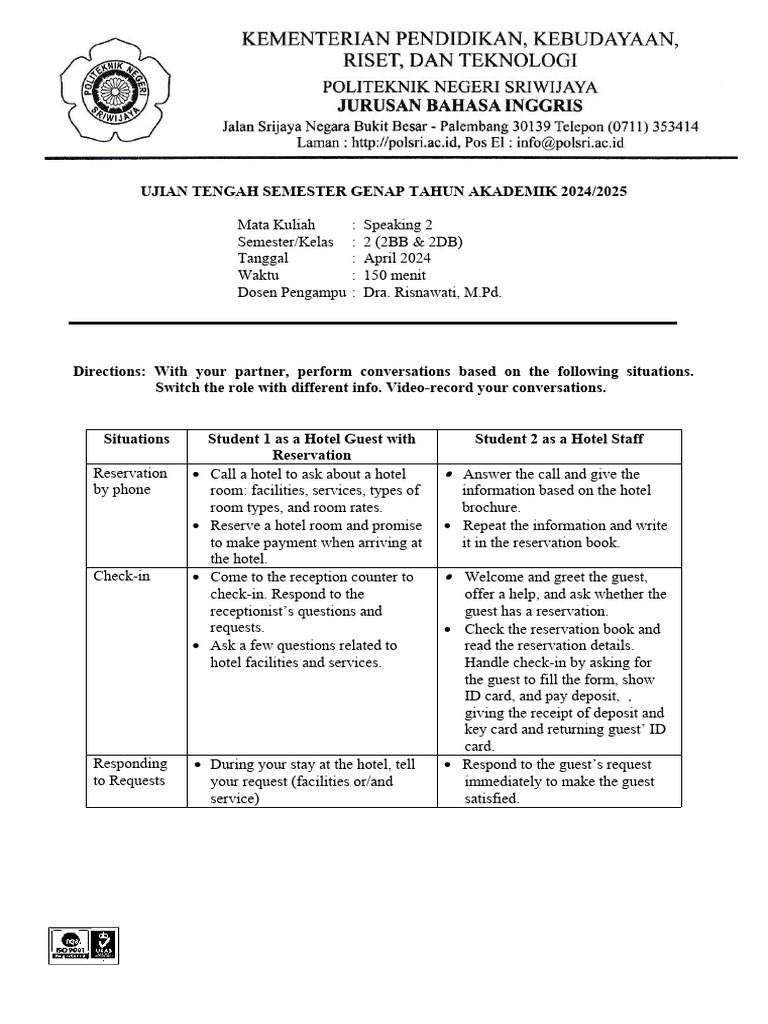 Mid Term Test Speaking 2 2024 Risnawati Pdf