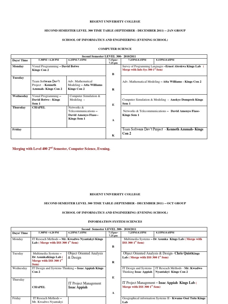 Regent University Level 300 Timetable | PDF | Technology & Engineering