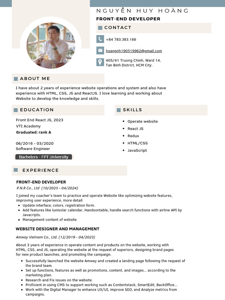 Front-End Developer Profile: Hoang Nghia | PDF | Software Engineering ...