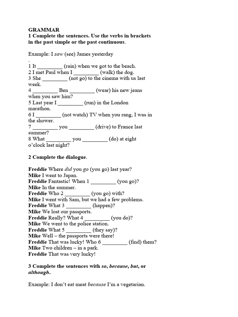 Past Tense Grammar Exercises | PDF