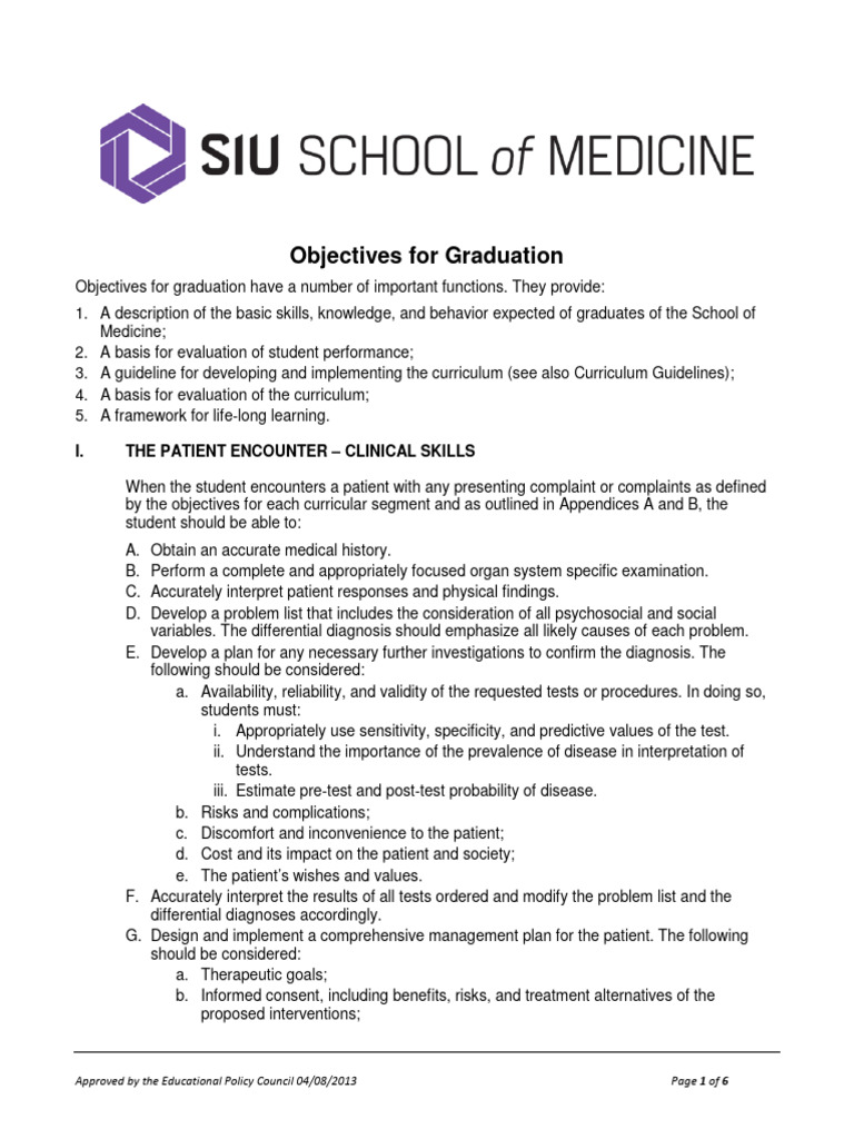 Medical School Graduation Objectives | PDF | Health Care | Medicine