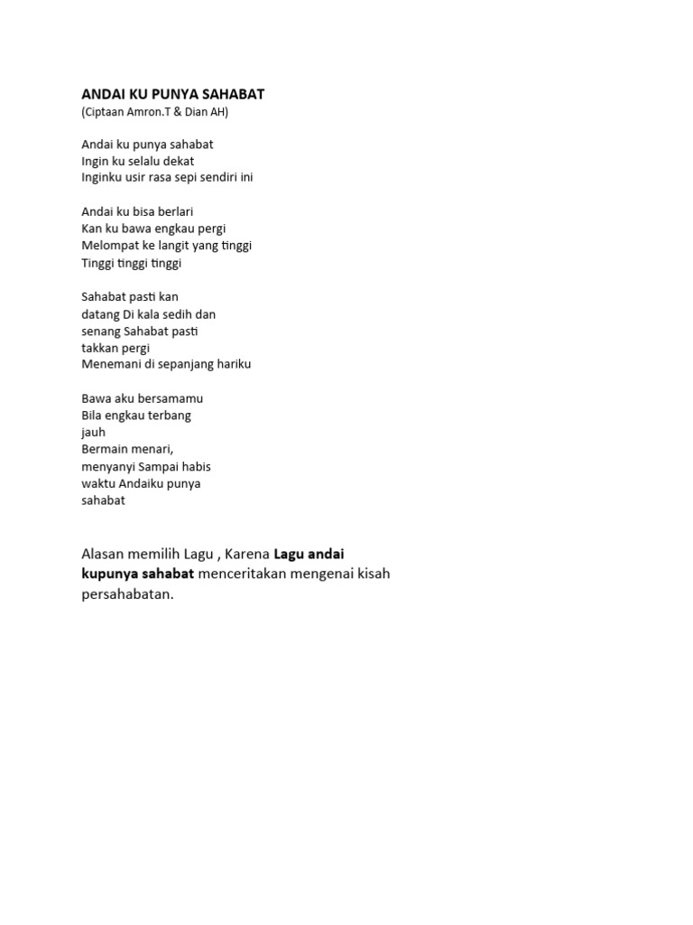 Lirik Lagu "Andai Ku Punya Sahabat" | PDF | Seni | Puisi