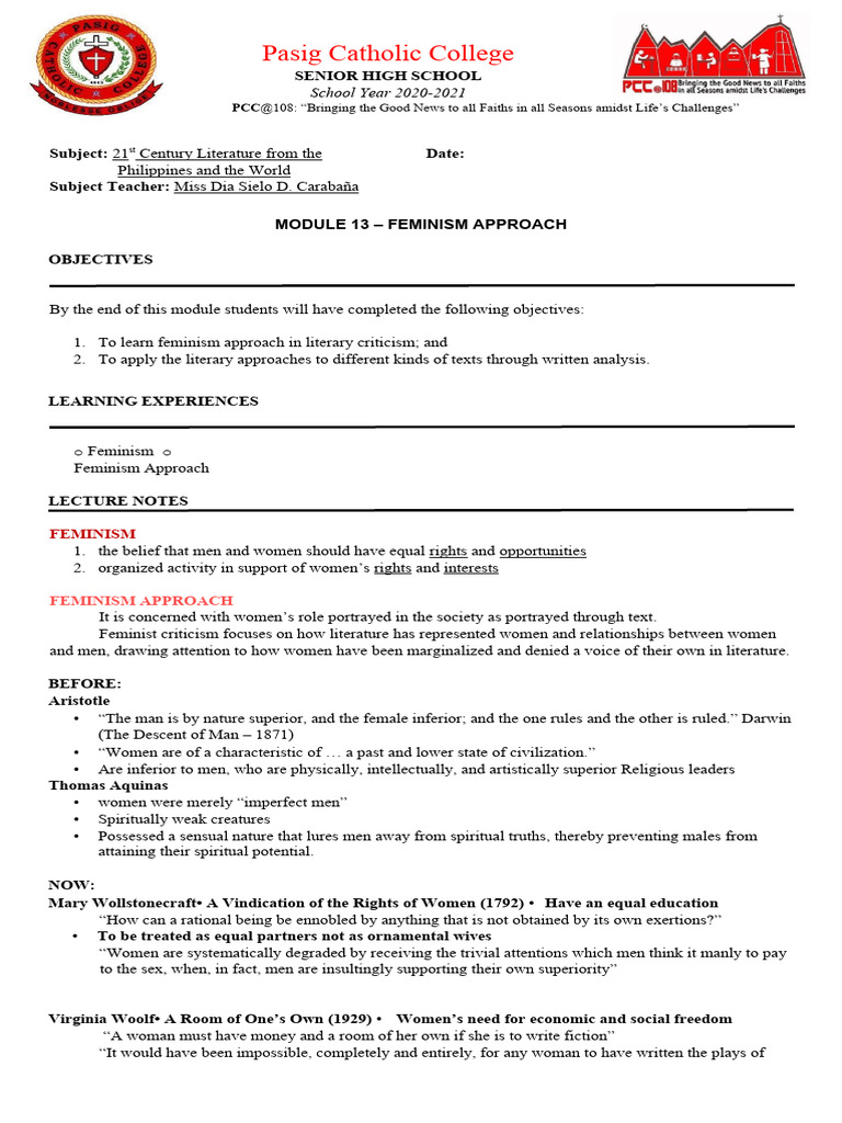 Feminism in Literary Criticism Module | PDF | Gender Studies | Feminism