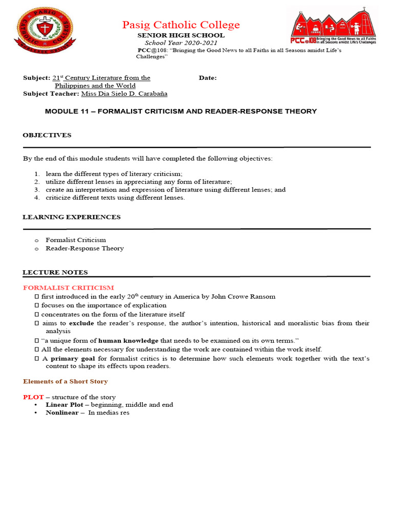 11 module 11 formalist criticism and reader response theory lecture