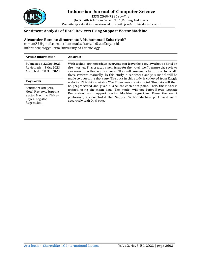 Hotel Review Sentiment Analysis Using SVM | PDF | Support Vector ...