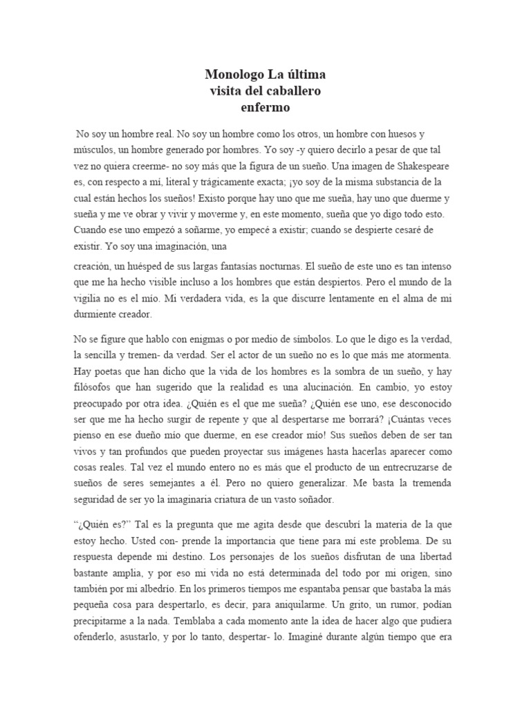 Monologo La Última Visita Del Caballero Enfermo PDF Sueño Dormir