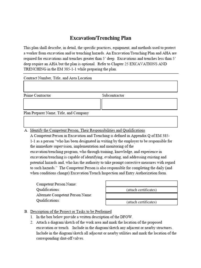 Excavation and Trenching Safety Plan | PDF | Trench | General Contractor