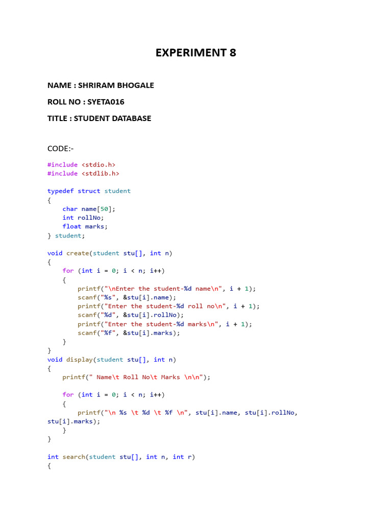 Student Database Management System | PDF