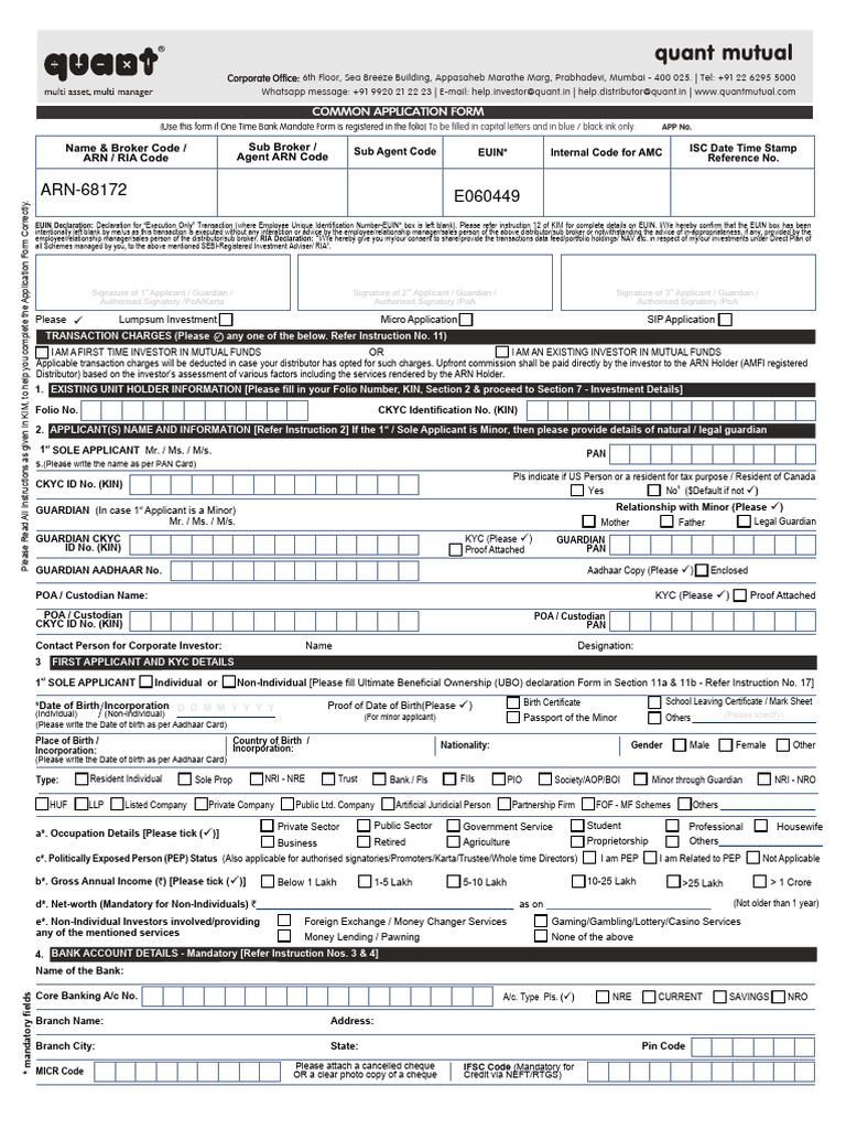 Quant Mutual Fund Application Guide | PDF | Cheque | Stocks