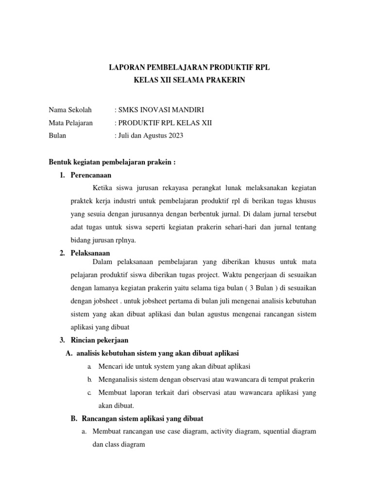 Laporan Prakerin RPL Kelas XII 2023 | PDF