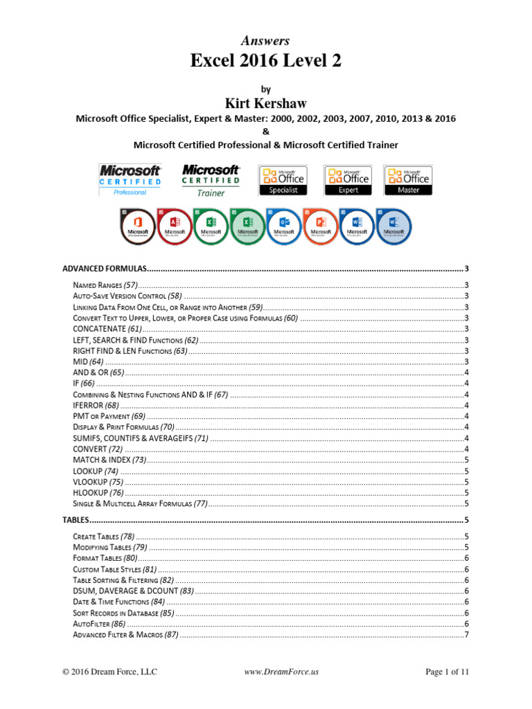 Excel 2016 Level 2 Answers | PDF | Microsoft Excel | Computing