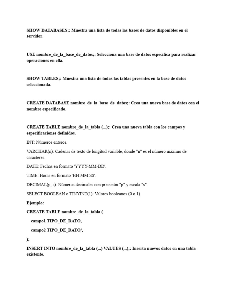 Comandos SQL Esenciales para Bases de Datos | PDF