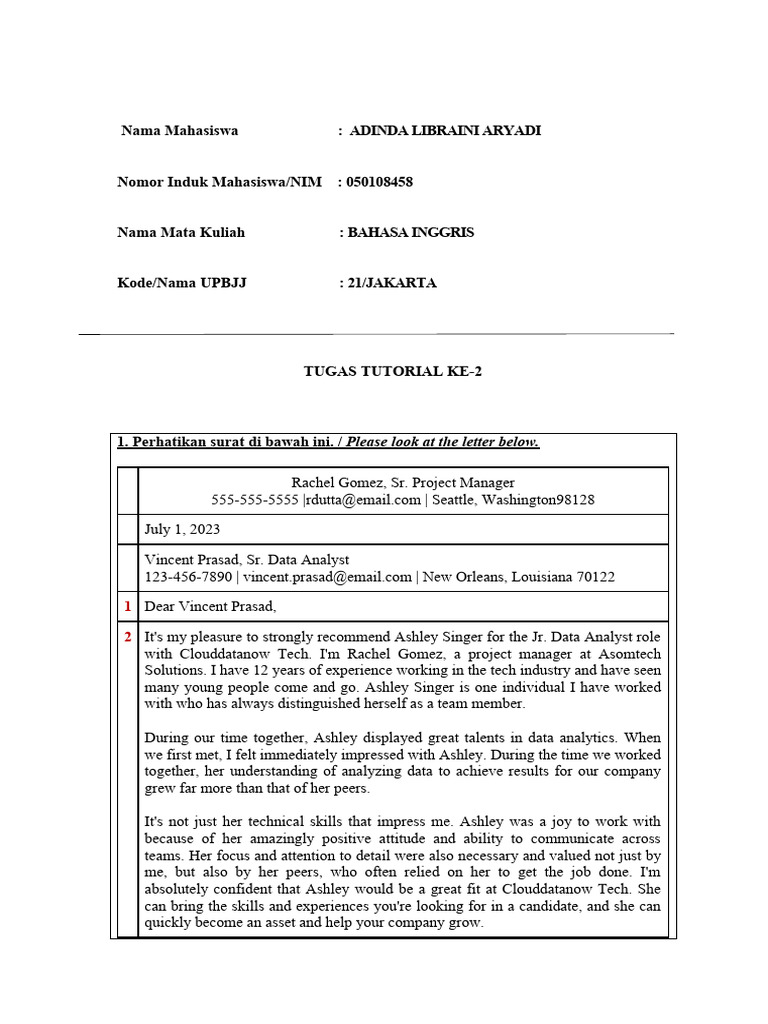 Tugas Tutorial 2 Bahasa Inggris Pdf Cognition