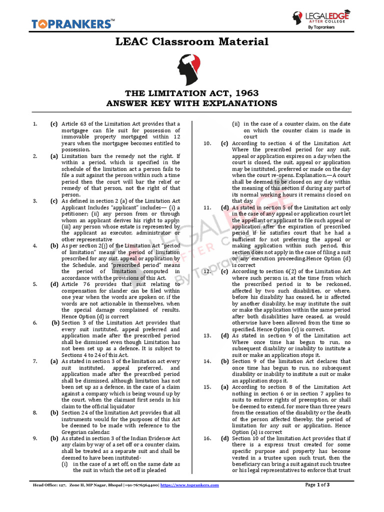 Limitation Ans PDF Lawsuit Judgment (Law)