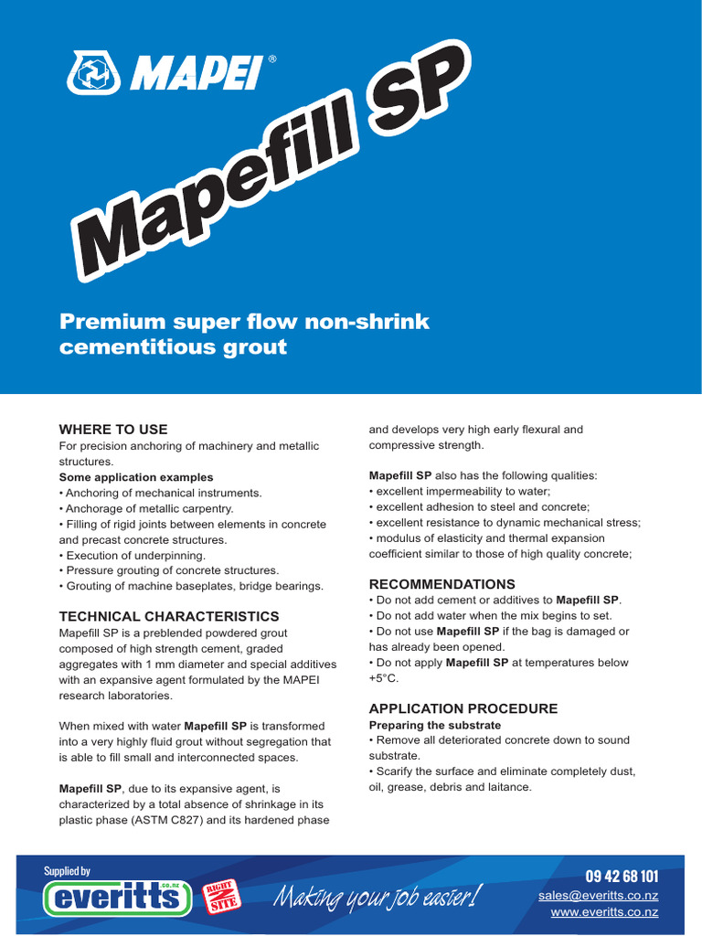 Mapefill SP: High-Performance Grout Guide | PDF | Concrete | Cement