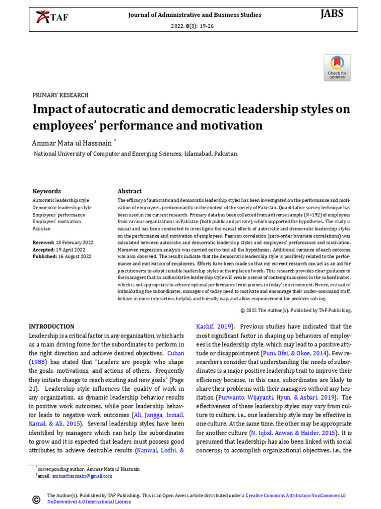 Leadership Styles' Impact on Employee Performance | PDF | Leadership ...