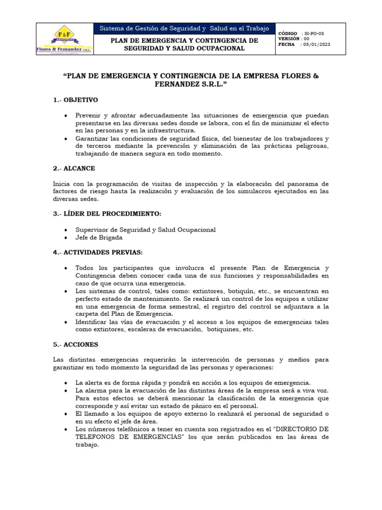 Plan de Emergencia en Seguridad Laboral | PDF | Seguridad y salud ...