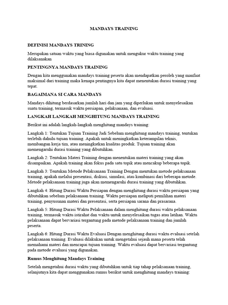Cara Menghitung Mandays Training | PDF
