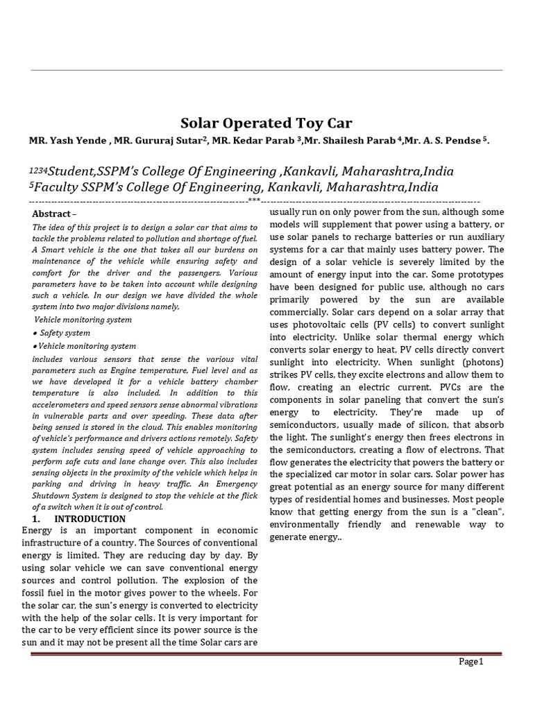 Solar-Powered Toy Car Design Guide | PDF | Photovoltaics | Direct Current