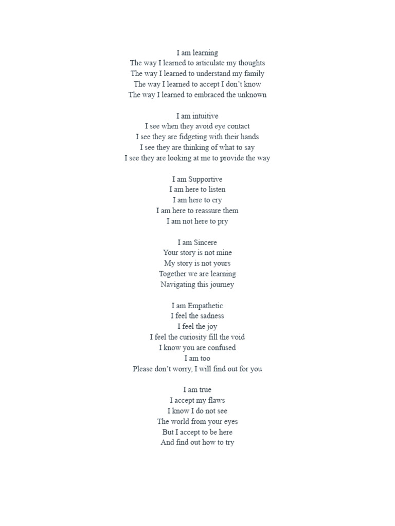 I Am Poem | PDF | Wellness
