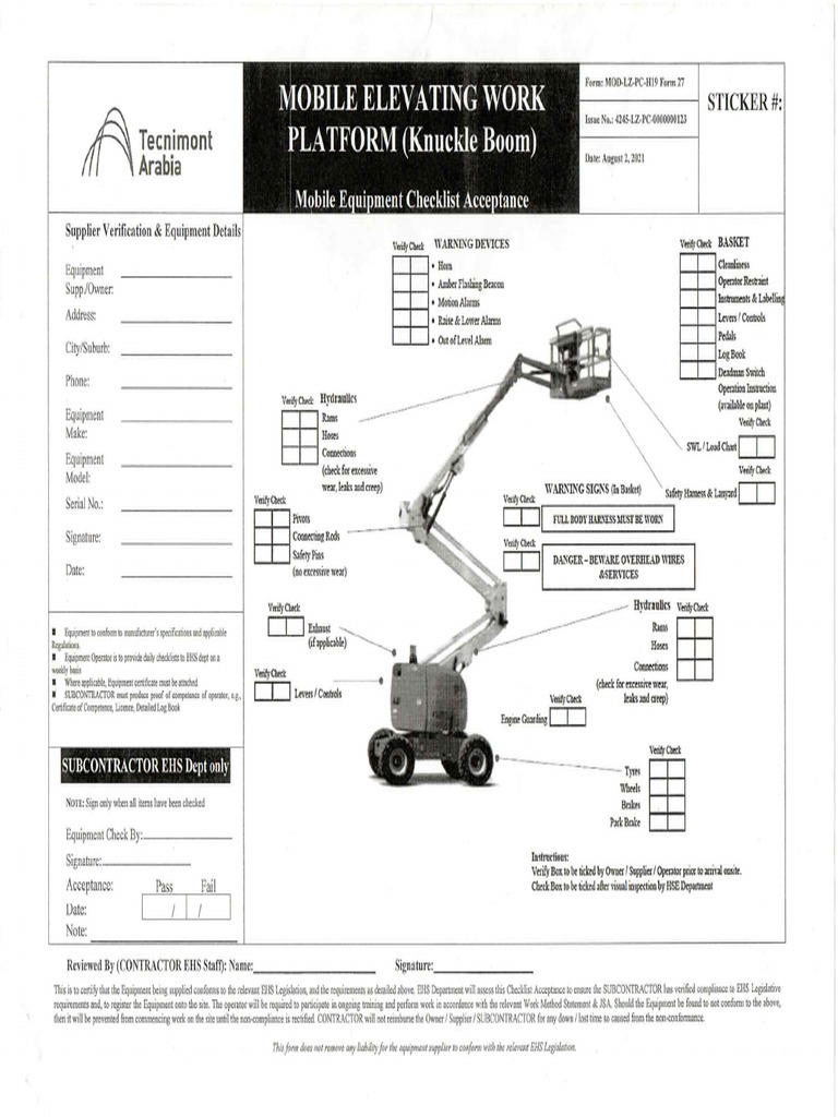 MANLIFT CHECKLIST PDF