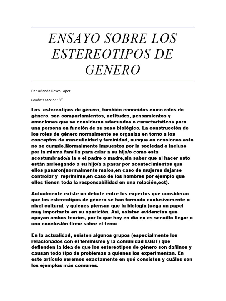 Ensayo Sobre Los Estereotipos de Genero | PDF | Género | Estudios de género