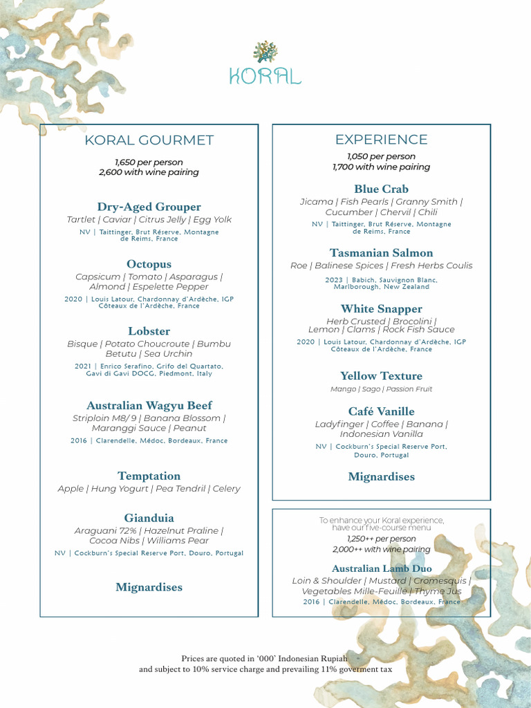 Regular Table - Koral Experience and Gourmet Menu | PDF | Foods | Food ...