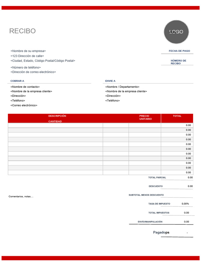 Plantilla de Recibo en Word | PDF