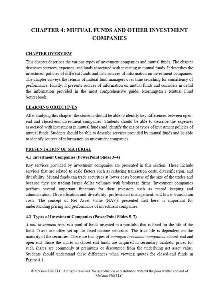 Bodie Investments 13e IM CH04 A11y PDF Investment Fund Mutual Funds