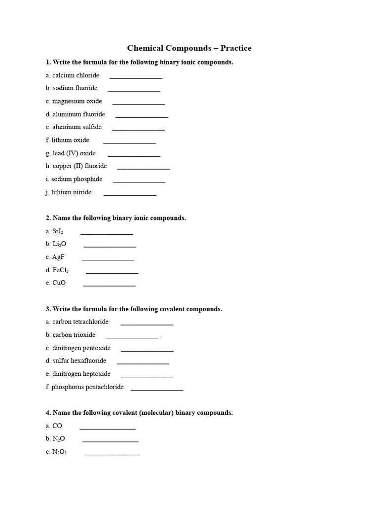Chemical Compounds Practice Exercises | PDF | Hydroxide | Chemical ...