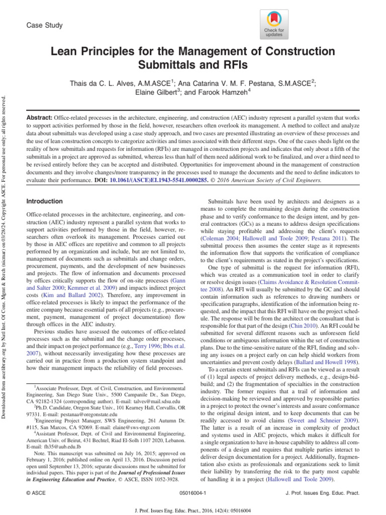 Hamzeh Et Al 2016 Lean Principles For The Management of Construction ...