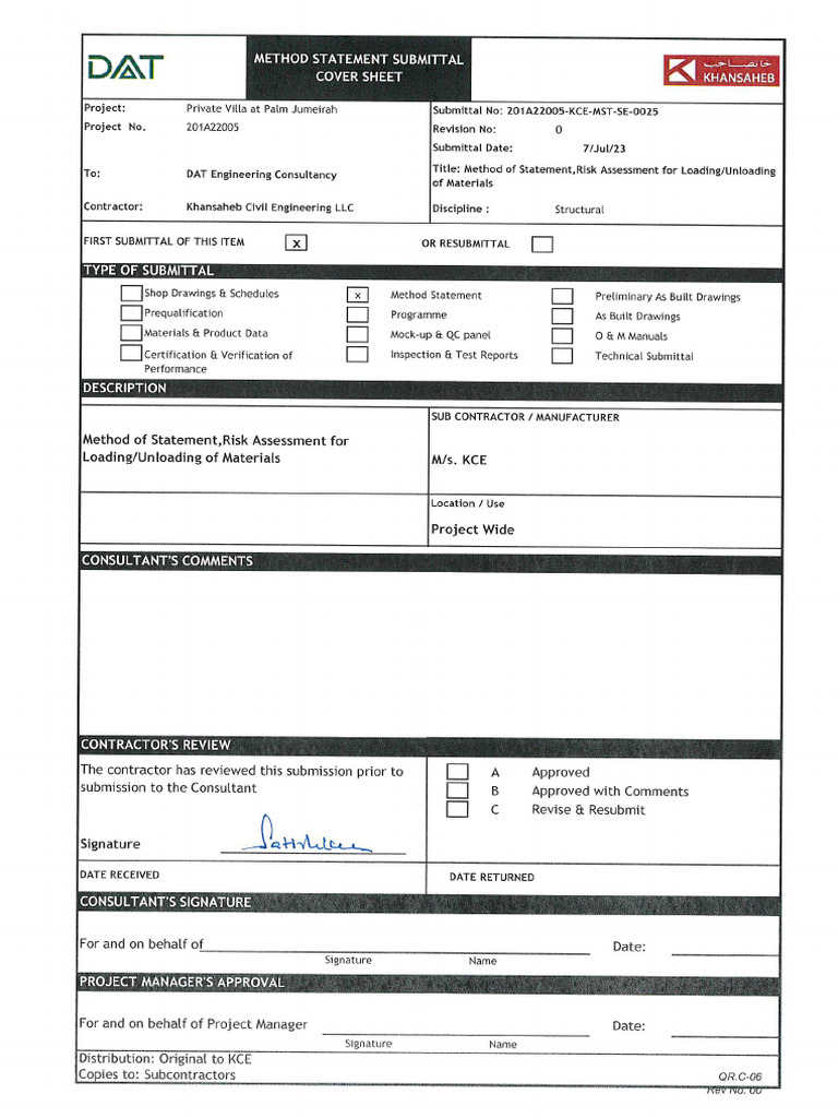 Method Statement & Risk Assessment For LoadingUnloading of Materials ...