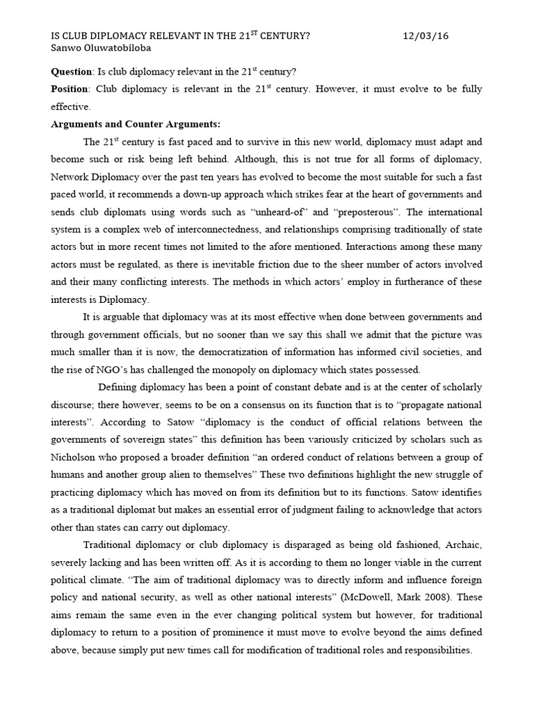 Club Diplomacy In The 21st Century Pdf Diplomacy International