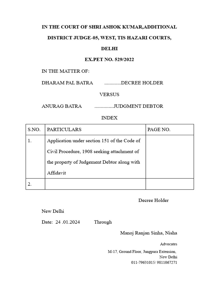 Application For Attachememnt of Property | PDF | Affidavit | Judgment (Law)