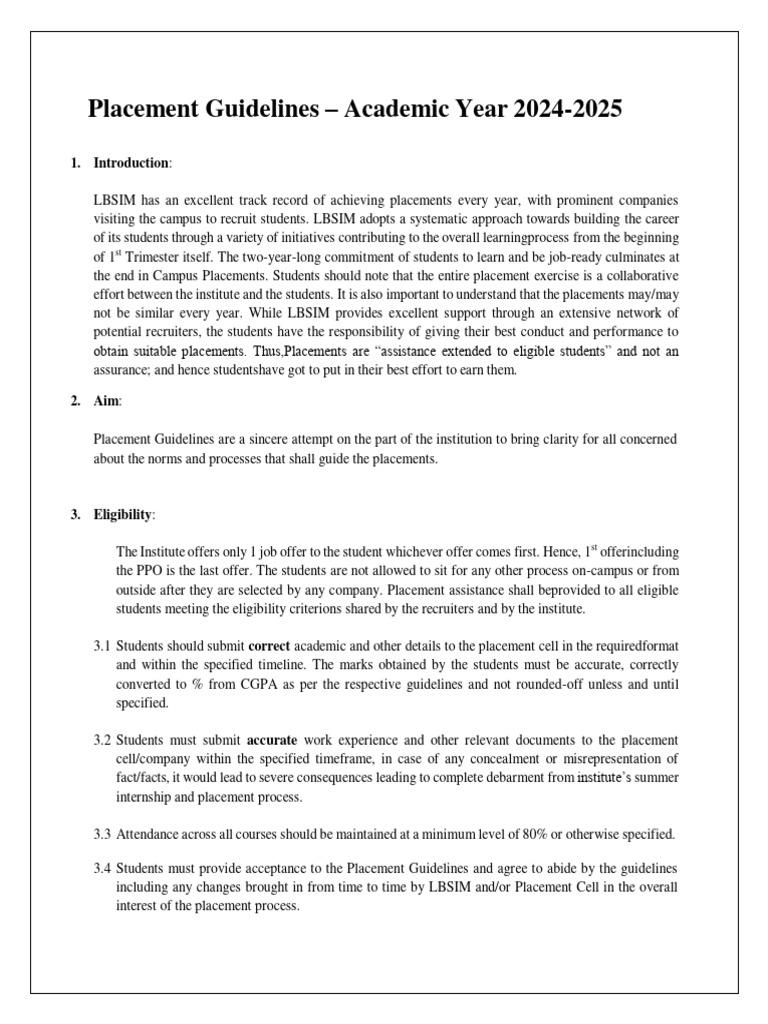 Placement Guidelines Batch-2024-25 | PDF | Recruitment | Internship