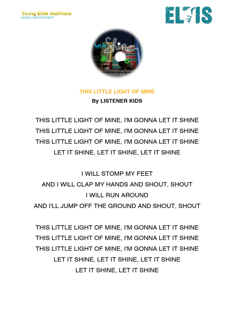 Free Printable Lyrics To This Little Light Of Mine