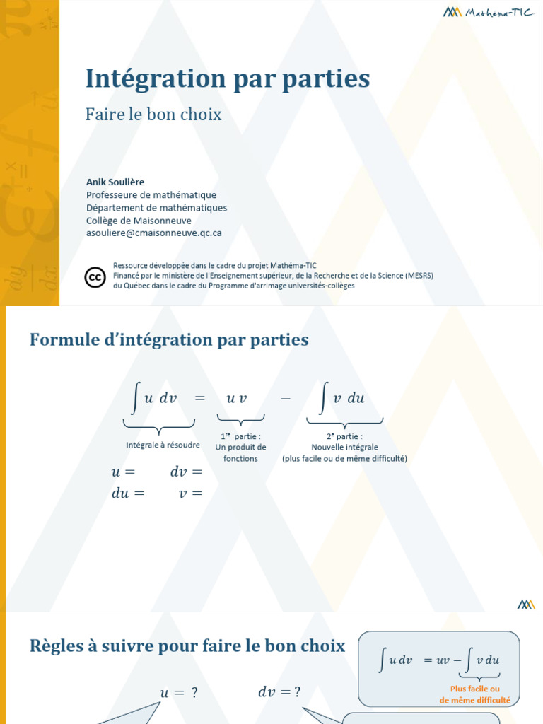 Intégration par Parties : Guide Pratique | PDF | Analyse mathématique ...
