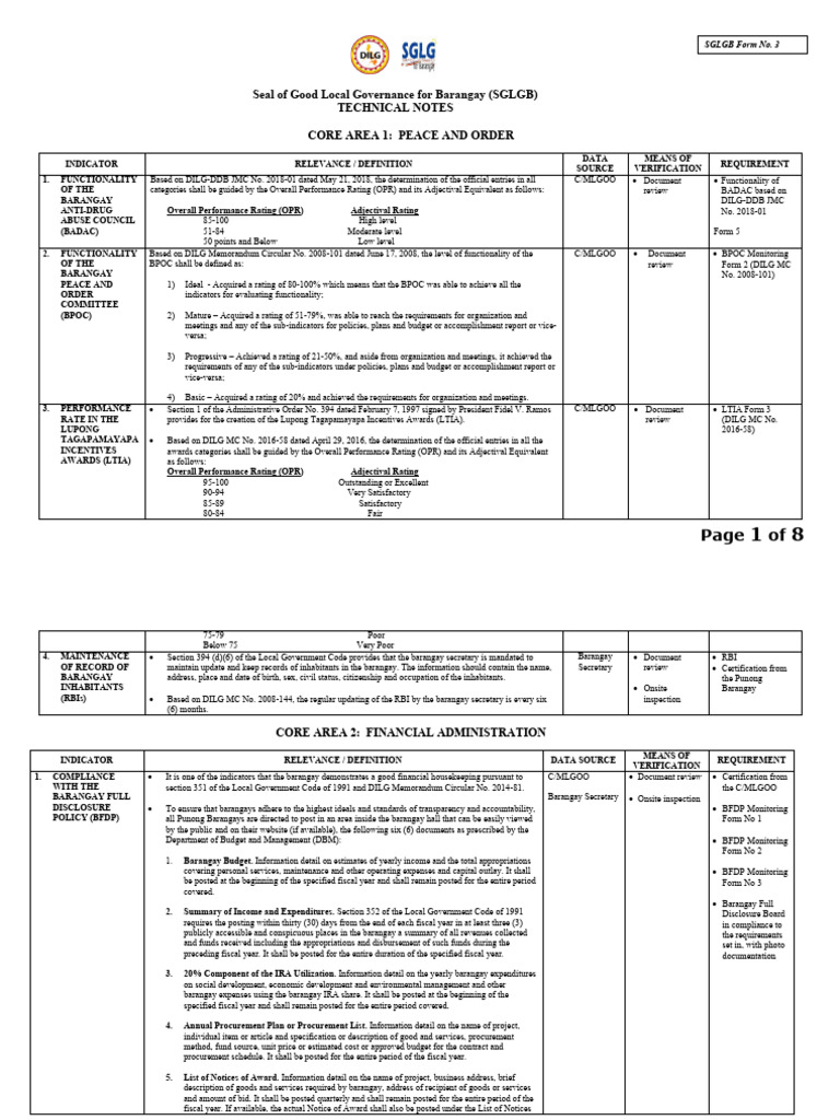 SGLGB Form 3. Technical Notes PDF Expense Emergency Management